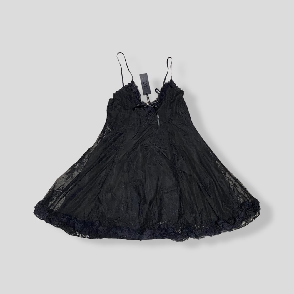 BLACK SHEER LACE BABYDOLL DRESS